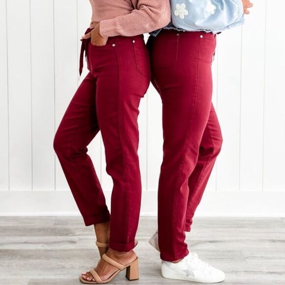 Judy Blue Scarlet Red High Waist Pull On Double Cuff Jogger Size 14 W - Picture 12 of 16